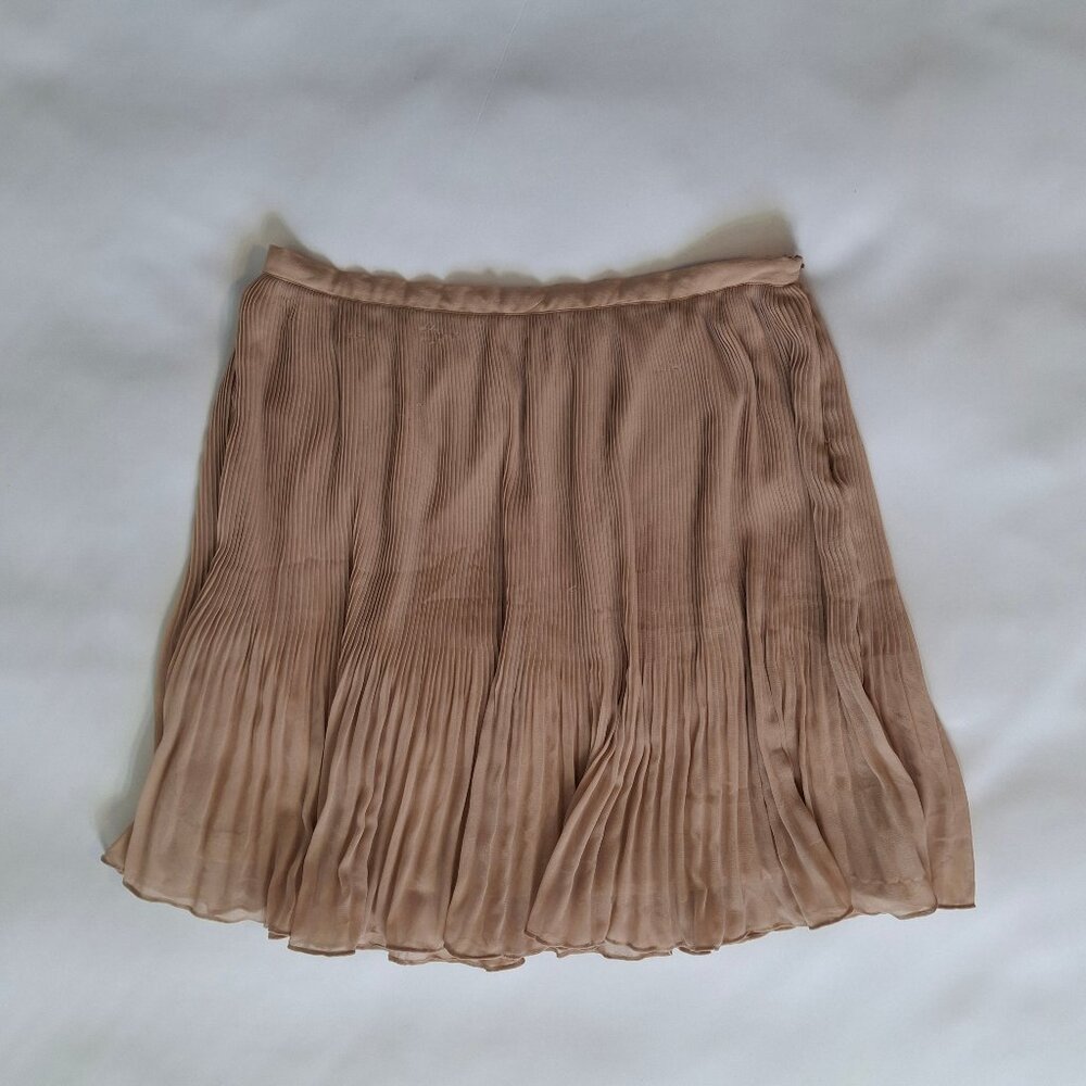 Vintage XXI Forever 21 Sheer Mini Skirt Size M Pleated Chiffon Beige Blush Lined